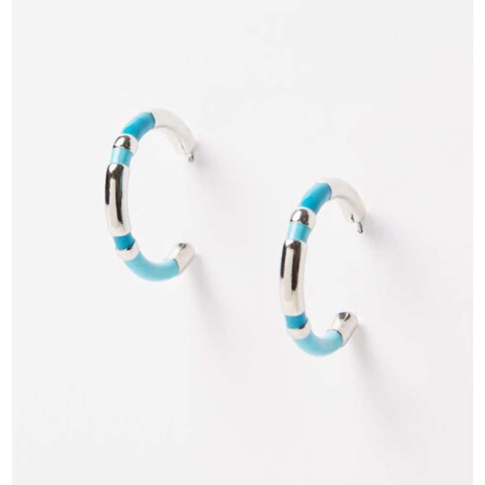 Brilliant aqua blue and silver tone hoops